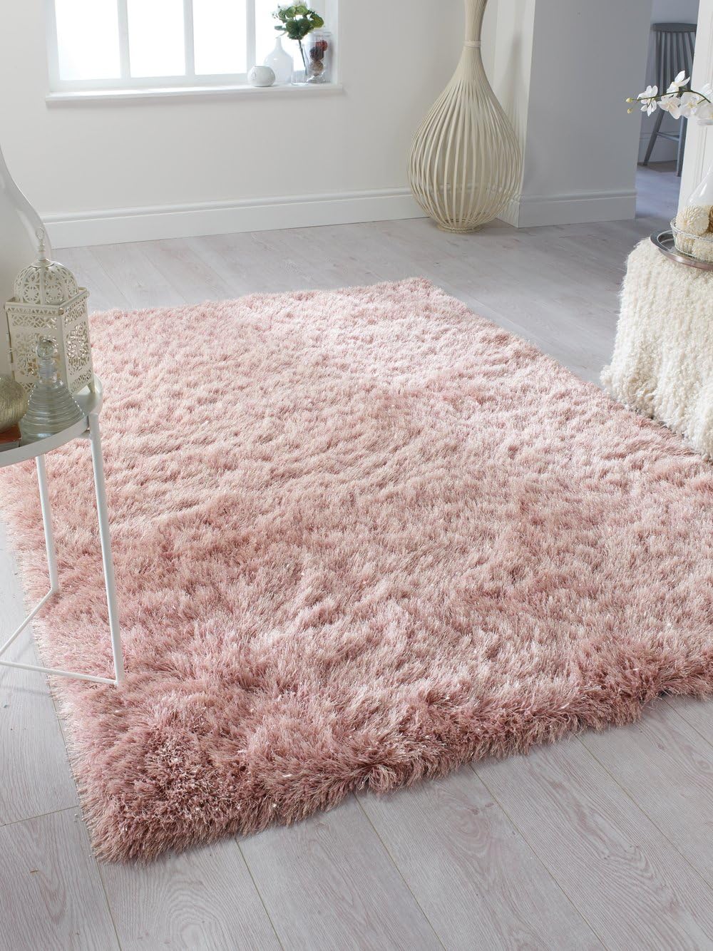 Dazzle Thick Silky Shiny Shimmer Shaggy Rug Very Soft Carpet (5'3''x7'7'' (160x230cm), Blush Pink)