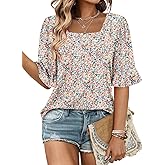 ROSELINLIN Half Sleeve Top for Women Summer Dressy Casual Tunic Top