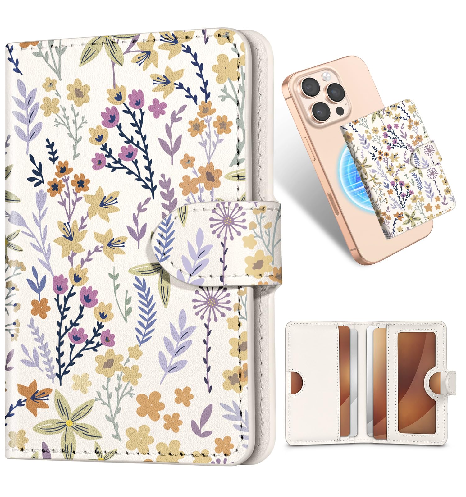 Photo 1 of Shorogyt for Magnetic Phone Wallet Compatible with Magsafe Card Holder -Cute Luxury Slim Leather Mag Wallets for Women Fit 4 Cards,for iPhone 17/16/15/14/13/12 Series for Apple RFID Magnet, Floral