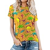 RMCMS Women's Loose Fit Dinosaur Graphic T Shirt Short Sleeve Crewneck Tee Summer Casual Top