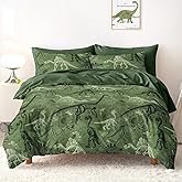 Wake In Cloud - Dinosaur Bedding Set for Boys, Colorful Dino Prehistoric Fossil, Soft Lightweight Comforter Set with Sheets, 5 Pieces Kids Bed in a Bag, Army Green, Twin Size