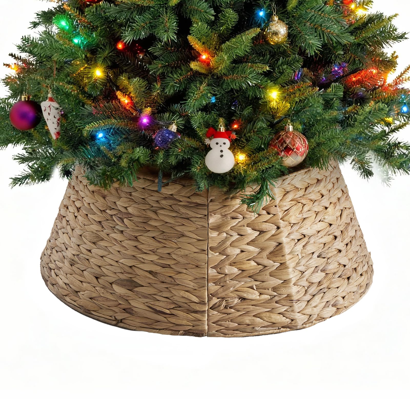 Photo 1 of Sweetcrispy 24inch Christmas Tree Collar for 4-7ft Trees, Woven Hyacinth Rattan 4-Panel Collar w/Cord Access Hole & Easy Lock Design,Woven Natural