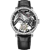 AGELOCER Tourbillon Watches Men, Original Ultra Thin Diamond Edition, Skeleton Manual Mechanical Watch, Leather Strap Mens Waterproof Dress Watch Gift