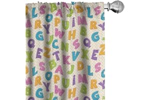 Ambesonne ABC Window Curtains, Funny Letters in Lively Colors Cartoon Style ABC Alphabet on Polka Dots Backdrop, Lightweight Decor 2-Panel Set with Rod Pocket, Pair of - 28" x 63", Cream Green