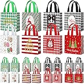 Sweetude 48 Pcs Christmas Gift Bags Reusable Small Christmas Tote Bags with Handle Non Woven Xmas Party Favor Wrappers for Xmas Party Supplies, 7.8 x 7.8 x 3.5 Inch (Fresh)