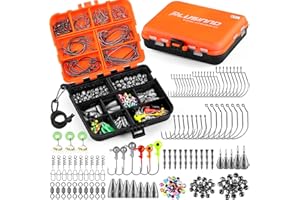 PLUSINNO 253/387pcs Fishing Gear Accessories Kit, Fishing Tackle Box with Tackle Included, Fishing Hooks, Fishing Weights Sinkers, Spinner Blade, Fishing Equipment for Bass Trout Bluegill Crappie