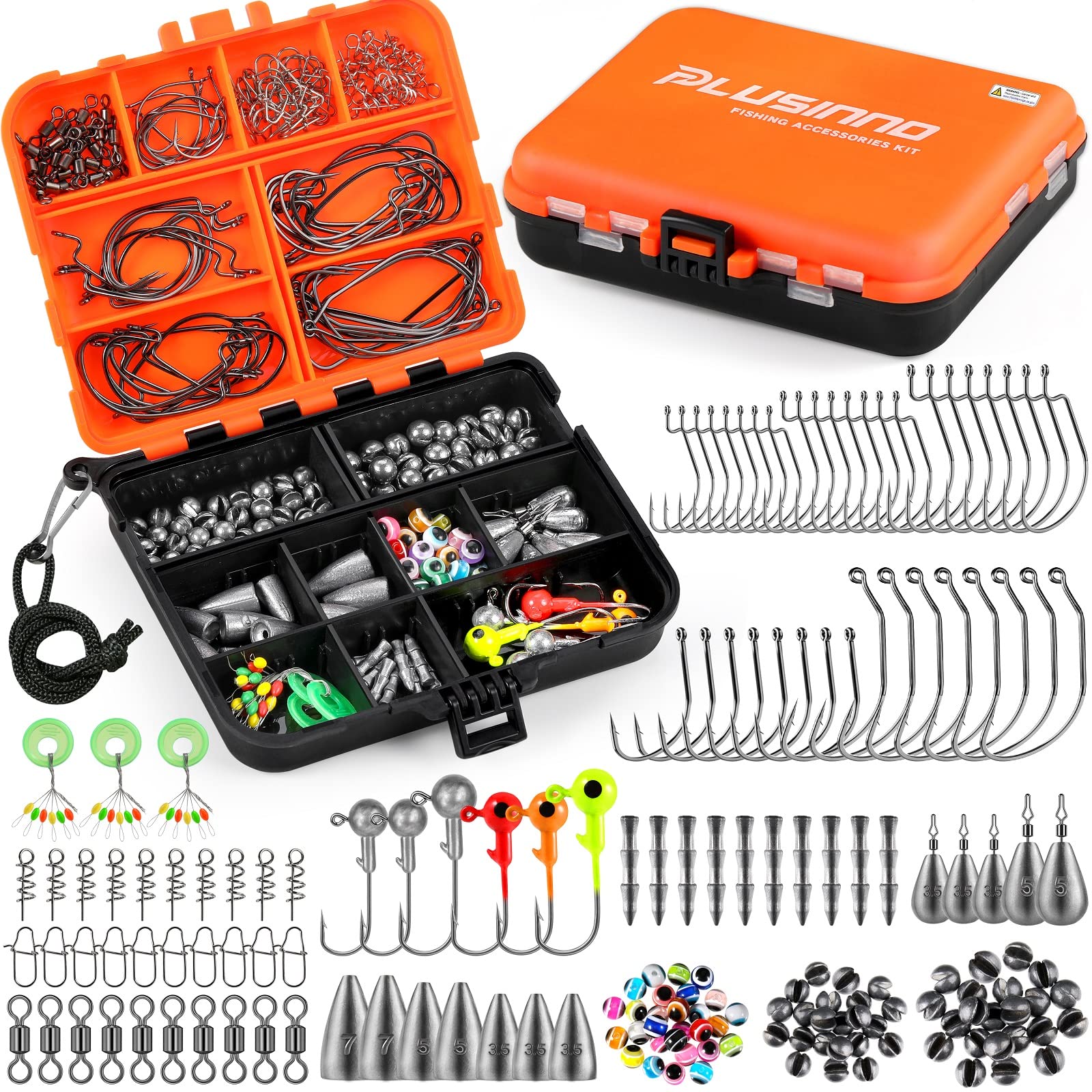 Photo 1 of PLUSINNO 201pcs Fishing Accessories Kit,Tackle Box with Tackle Included, Fishing Hooks, Weights, Round Split Shot?Fishing Gear for Bass, Trout, Catfish