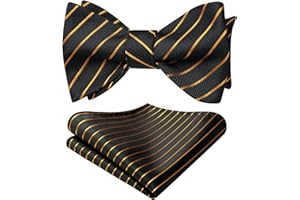 HISDERN Bow Ties for Men Striped Bowties Men's Self Tie Bowtie Handkerchief Formal Tuxedo Wedding Bowties and Pocket Square