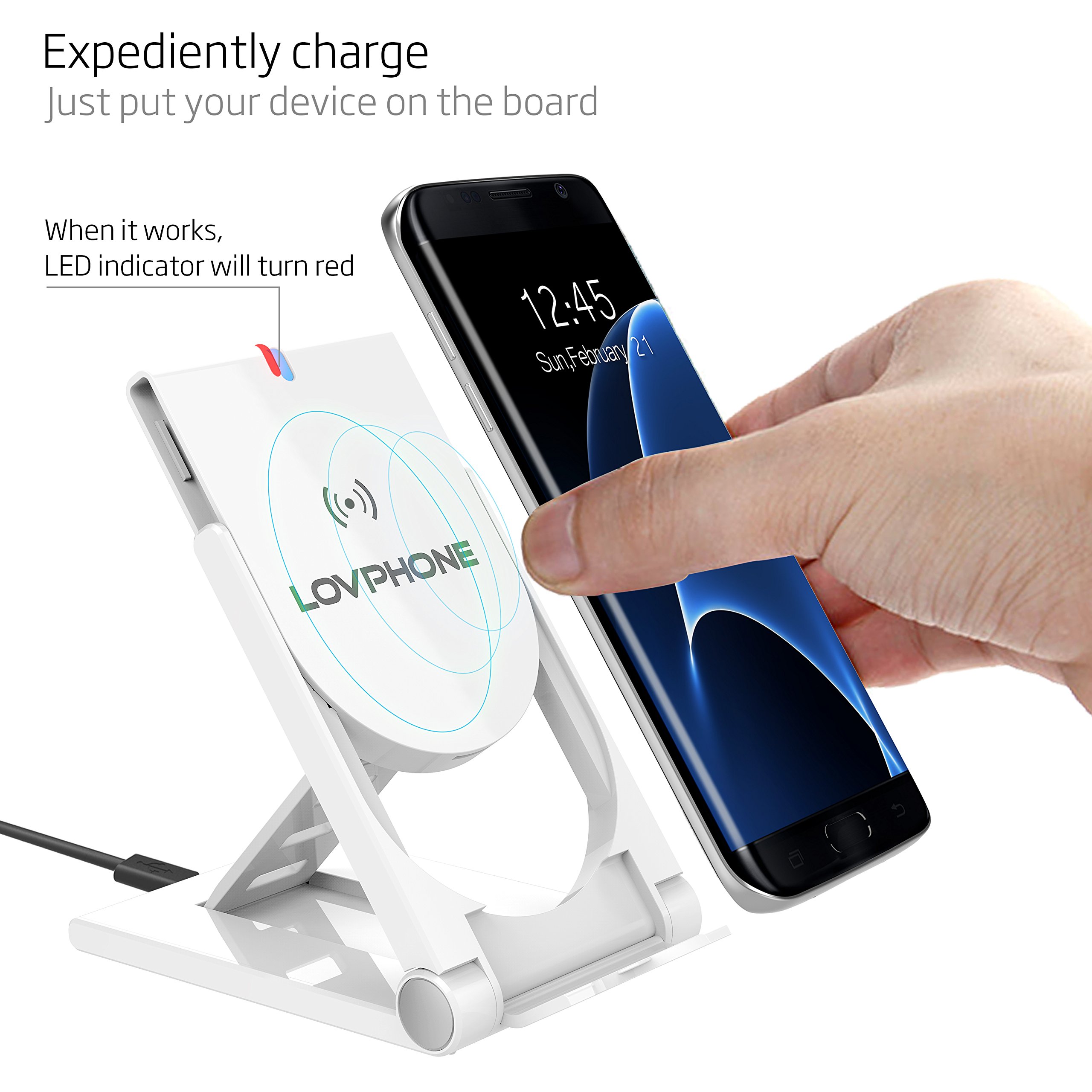 Wireless Charger-LOVPHONE QI Wireless Charging Stand Pad Quick Charge for Samsung Galaxy S7, S7 Edge, Galaxy S6, ,S6 Edge ,S6 Edge Plus,Note 5, (AC Adapter Not Included) (White)