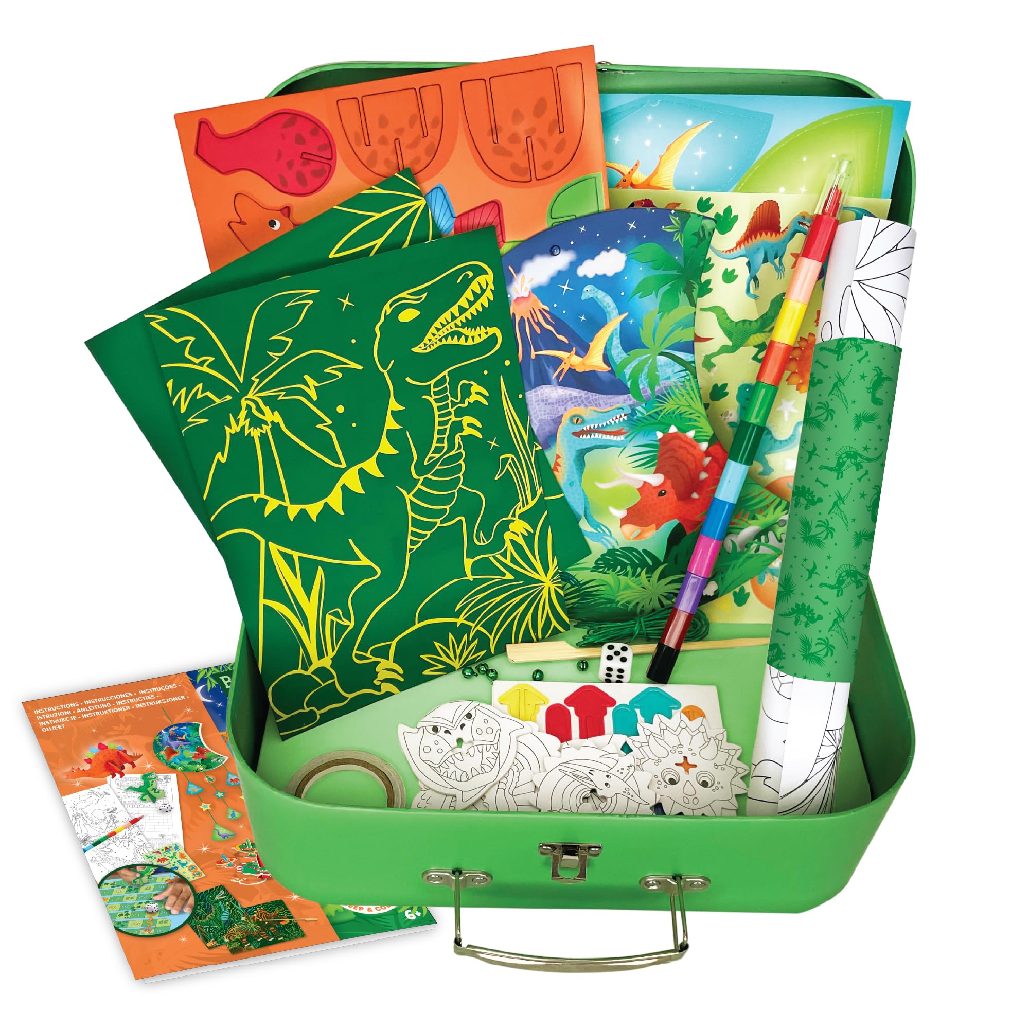 BOX CANDIY Dino Adventure Travel Craft Set – Colouring, Scratch Art, 3D Figures, Stickers & More in Suitcase — image 1