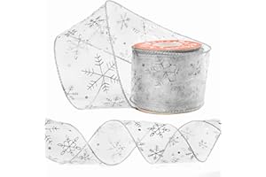 VGOODALL Silver Snowflake Ribbon, 2.4 Inch 10 Yards Christmas White Satin Wired Ribbon for Christmas Garland Gift Wrapping Tree Decoration Home Decor Bow Making