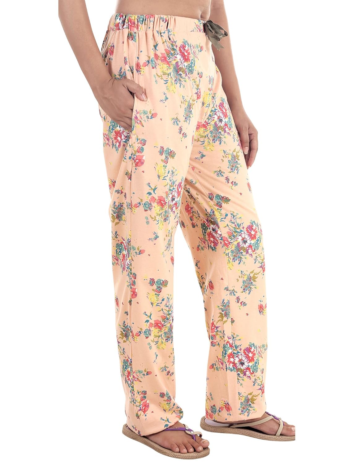 9teenagain women's hosiery night pyjama (peach & kale printed)