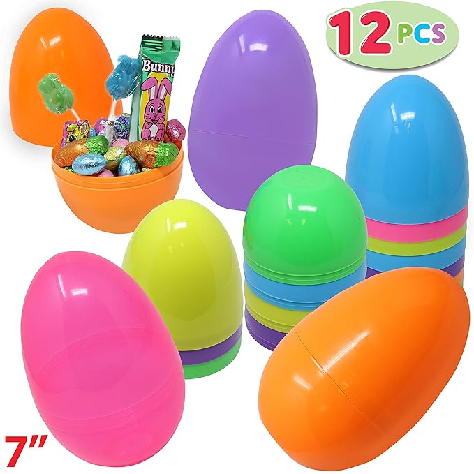 JOYIN 12 Pieces 7" Jumbo Plastic Bright Solid Easter Eggs