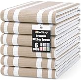 Homaxy Premium Kitchen Towels 18”x 28”, Large Cotton 380 GSM Kitchen Hand Towels, Stripe and Terry Dish Towel, Highly Absorbent Tea Towel Set with Hanging Loop, 6 Pack, Khaki