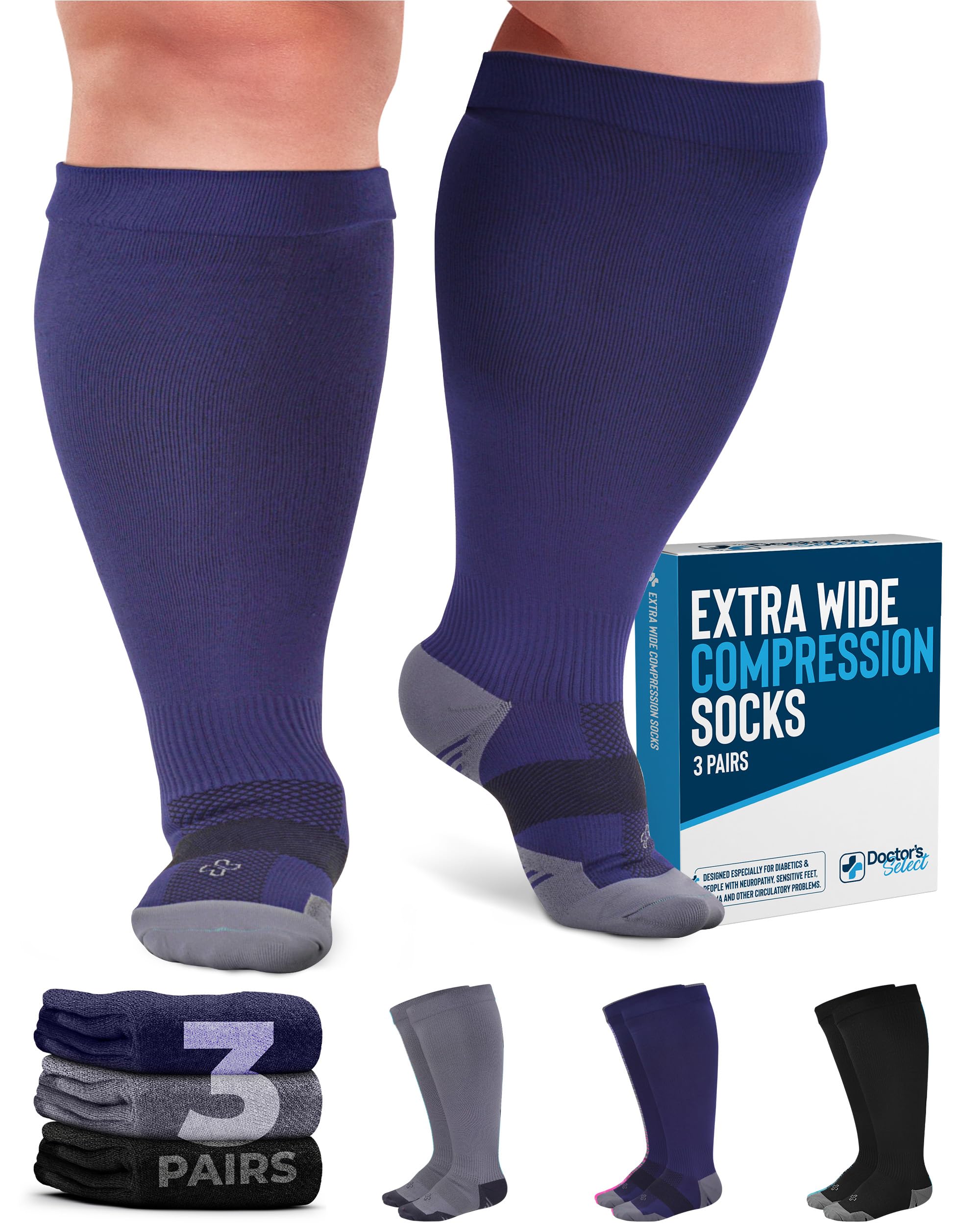 Unisex Compression Socks 20mmHg – Plus Size – Open Toe Calf Sleeves – Black/Beige
