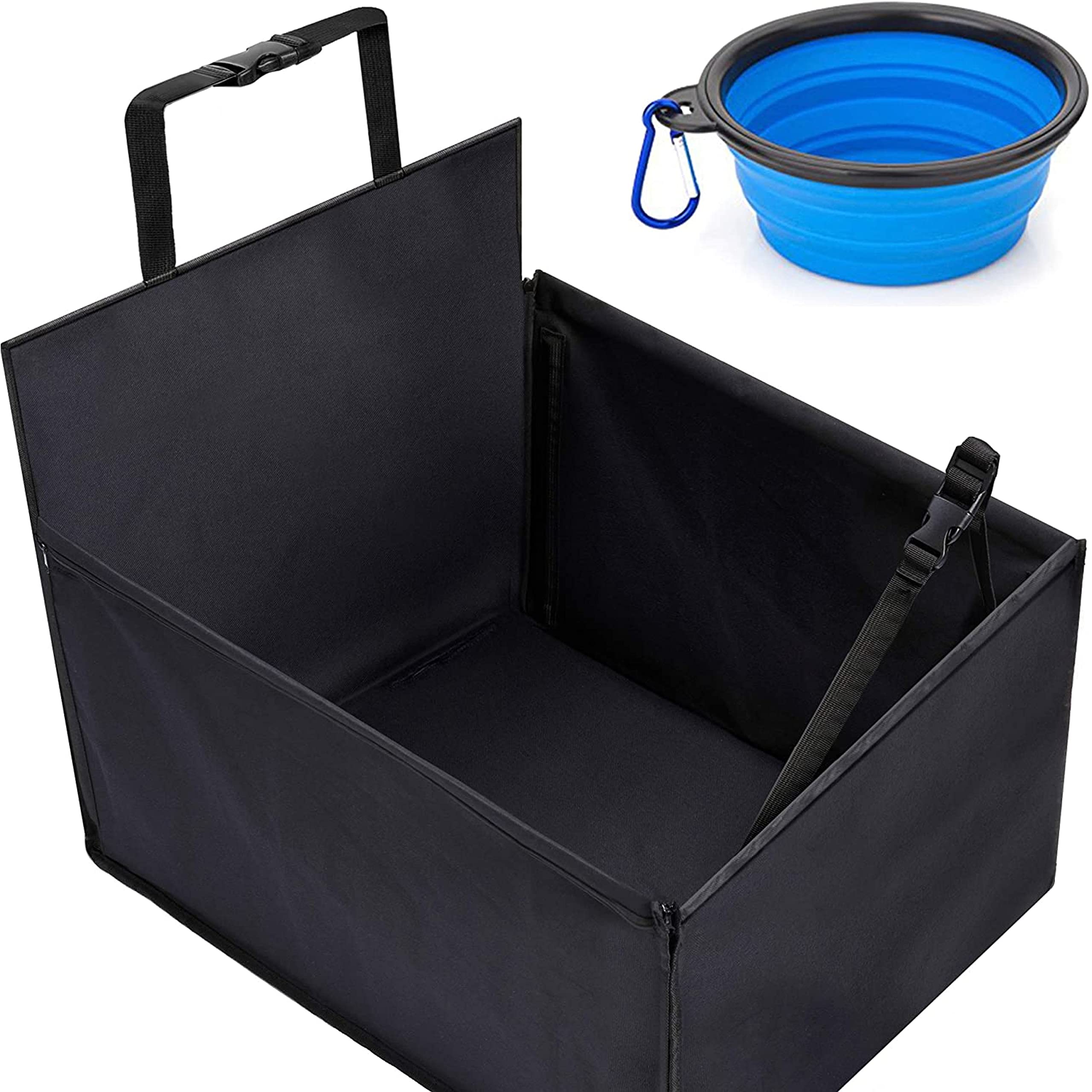 Smartpeas Dog Car Seat - 60x53x35 cm - Quilted Surface & Anti-Slip Coating - Secure Fiberglass Rods - Strap Installation For Every Car - Plus: Foldable Bowl