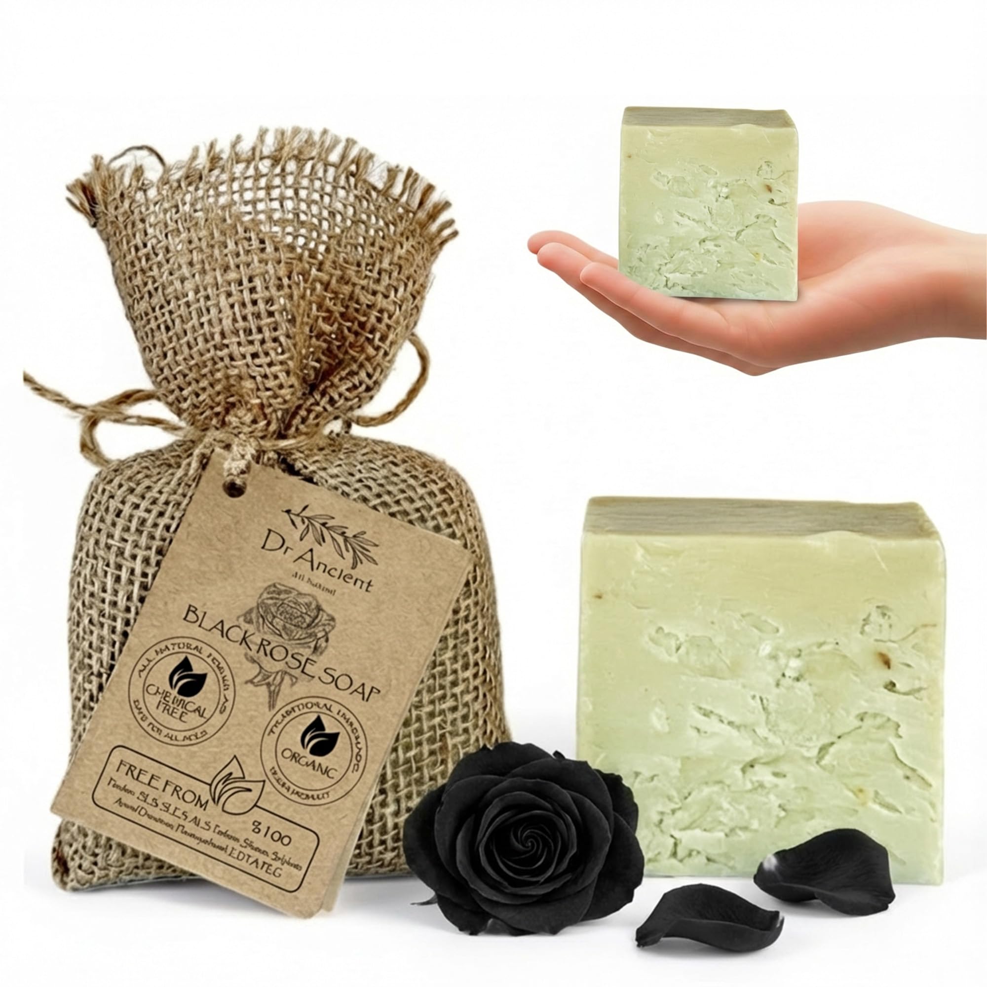 Dr.Ancient Black Rose Soap Bar, Organic Soap Bars Handcrafted the Traditional Way, Natural Chemical-Free, Vegan, Used for Face Wash, Body Wash, and Hand Cleansing, Deep Cleansing & Refreshing Care