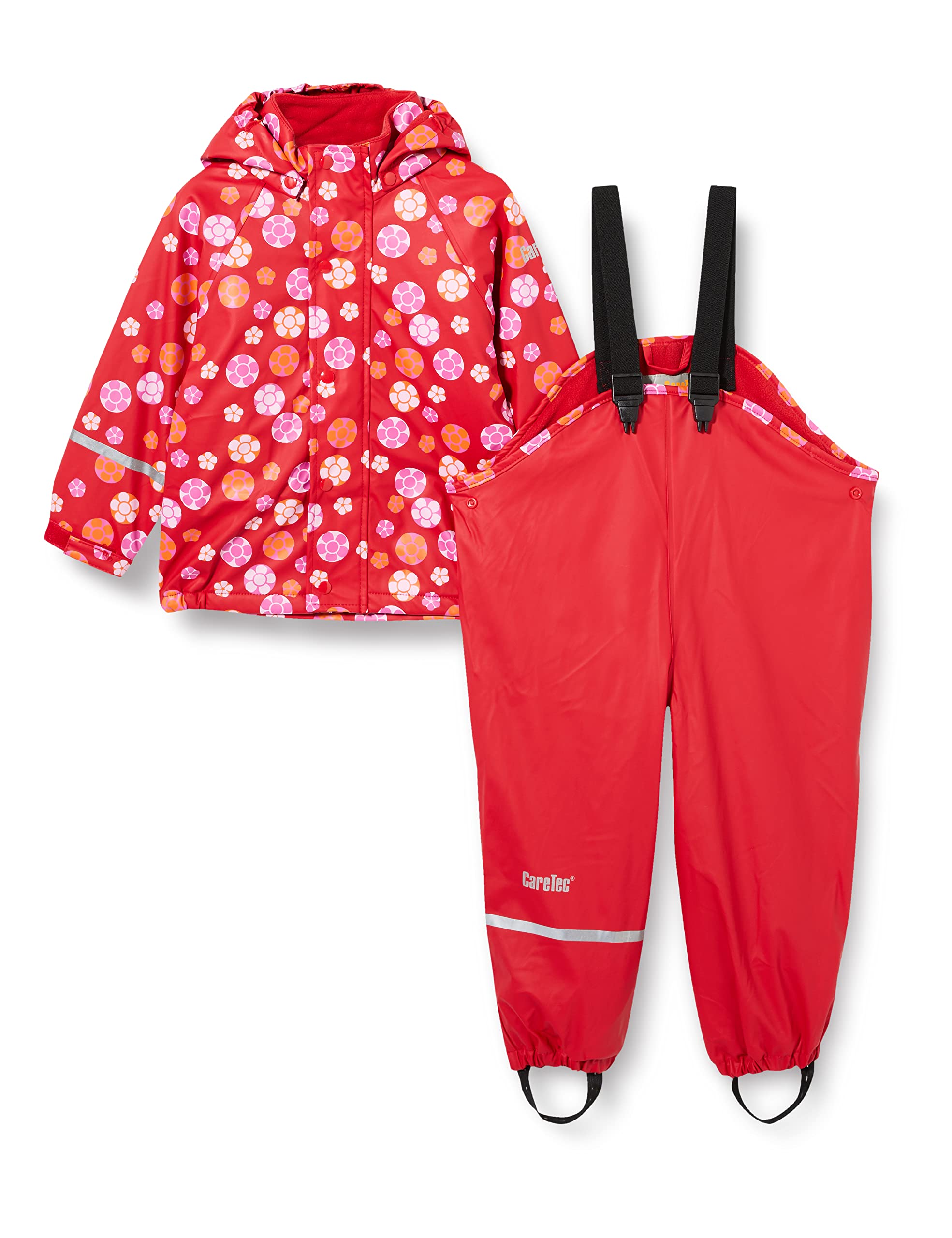 CareTec Baby und Kinder Regenjacke und Regenhose mit Fleece Futter im Set, Red (402), 80