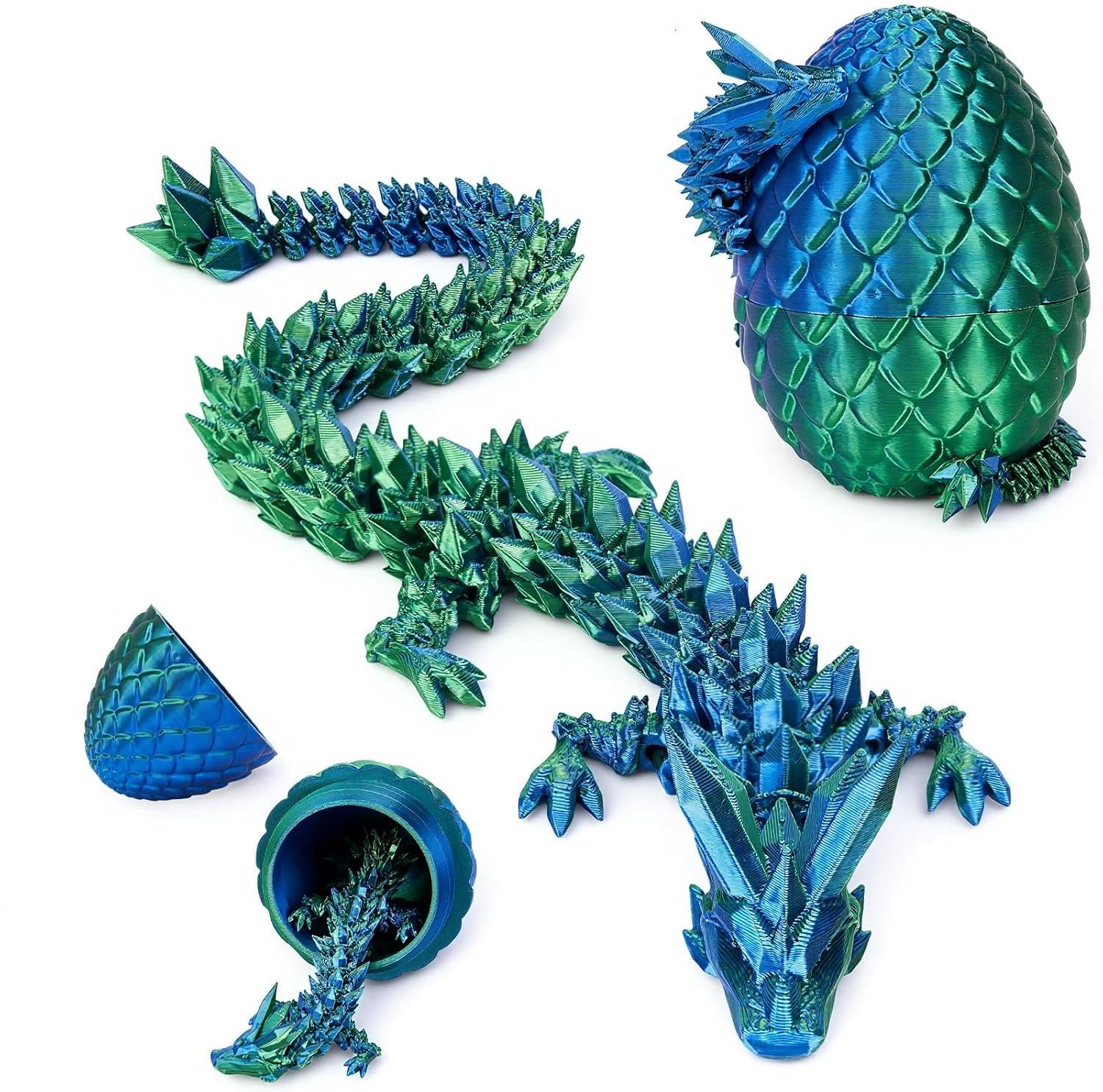 HATFRYF 3D Printed Dragon Egg with Dragon Inside, 3D Printed Fidget Toy, Desk Decoration Craft Ornament Children and Adults Gift Easter Carnival (Silk Blue Green)