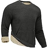 Rdruko Men's Sherpa Lined Sweatshirts Heavyweight Winter Fleece Pullover Crewneck Sweatshirts With Zip Kangaroo Pocket