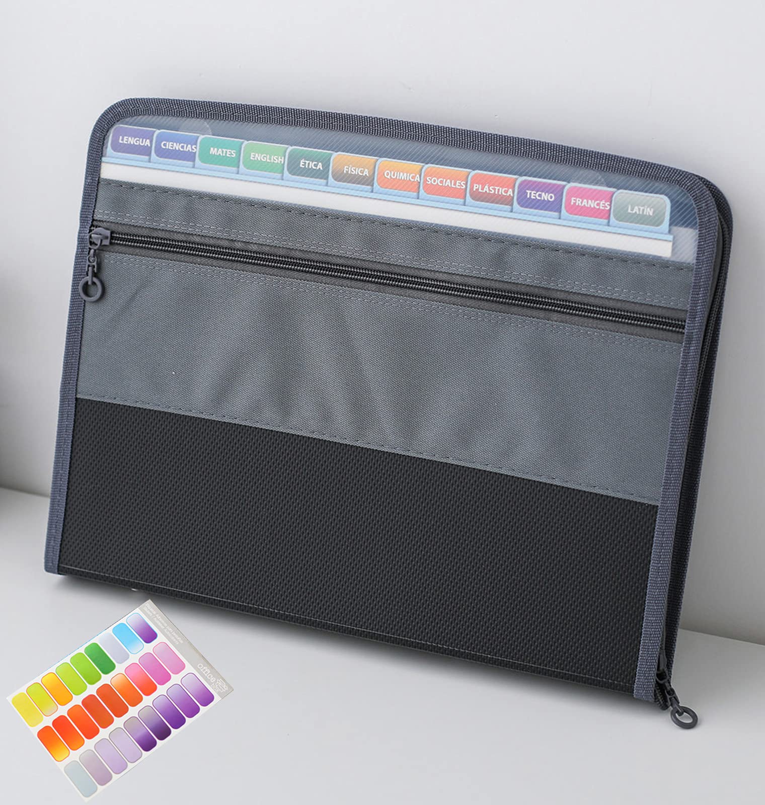 NAFY Expanding File Folders, 13 Pockets Document Organizer with Zipper, A4 Letter Size Portable Accordion Expanding File Folders with 27pcs Multicolor Labels for Home Office School Supplies (Black)
