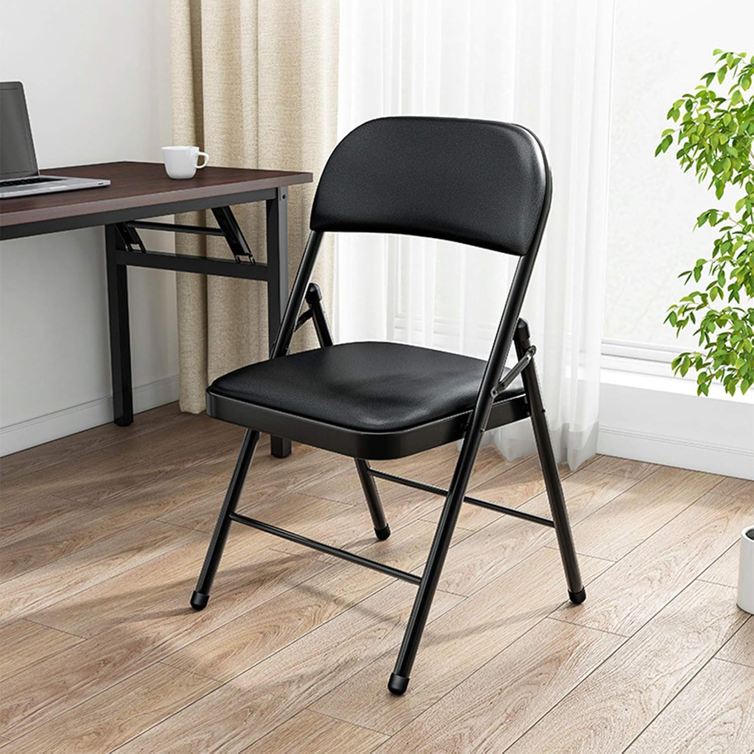 Black Folding Chairs with Padded Seats YJHome Metal Folding Chairs 2 Pack Portable Foldable Dining Chairs Home Office Student Study Chair 200 lbs Weight Capacity for Kids Desk Indoor Bedroom Room: Kitchen & Dining