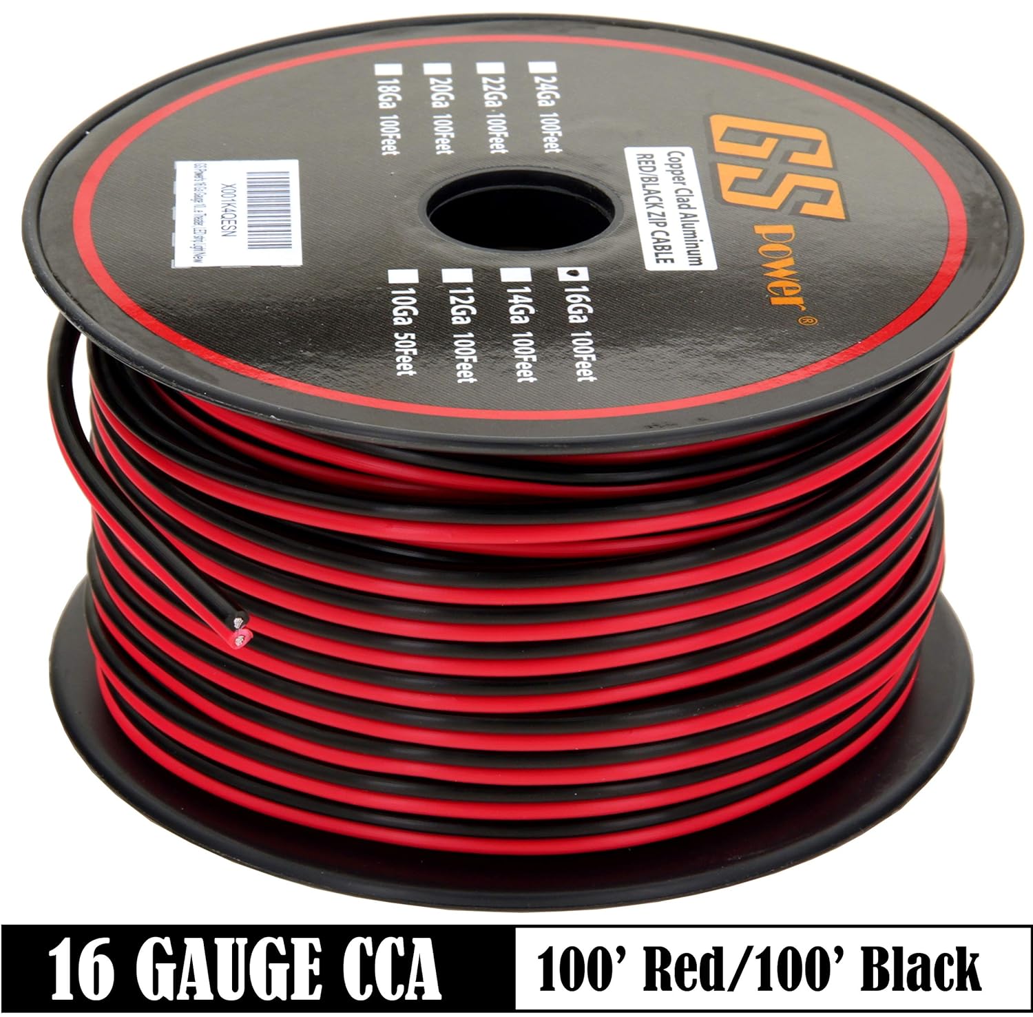 16 Gauge Stranded Copper Clad Aluminum 100’ Red / 100’ Black Bonded Zip Cord Wire for 12 Volt Automotive Harness Car Audio Hookup Amplifier LED Light Wiring: Industrial & Scientific