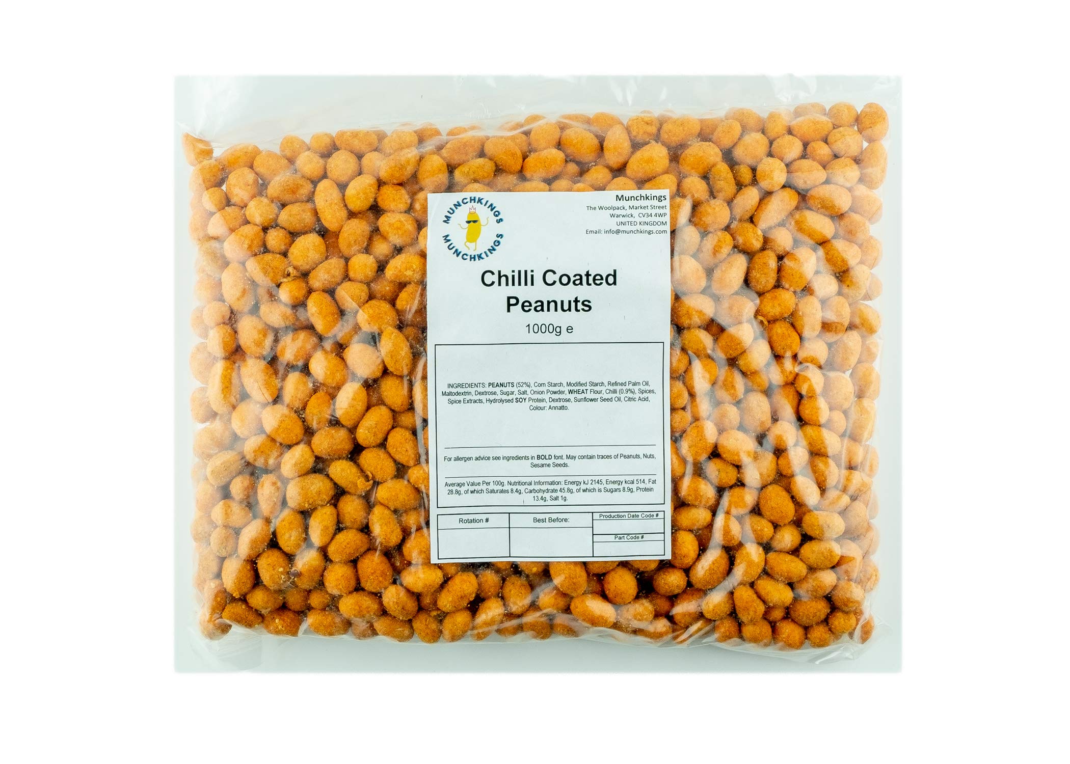 MunchKings Savoury Snack 1kg Refill Bag - Ideal Gift for Snacking and sharing (Chilli Coated Peanuts)