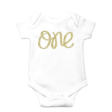 Amazon Com Baby Girls First Birthday Bodysuit Sparkly Gold One