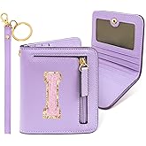 COSHAYSOO Preppy Wallet Gifts for Teen Girls Women Small Wallet RFID Bifold PU Leather Christmas Valentines Easter Mothers Fathers Day Nurse Appreciation Graduation Gifts Chenille Letter I Purple
