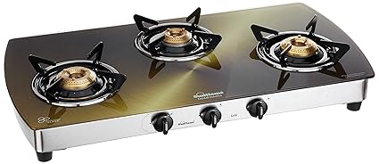 Sunflame Crystal Stainless Steel 3 Burner Gas Stove, Gold