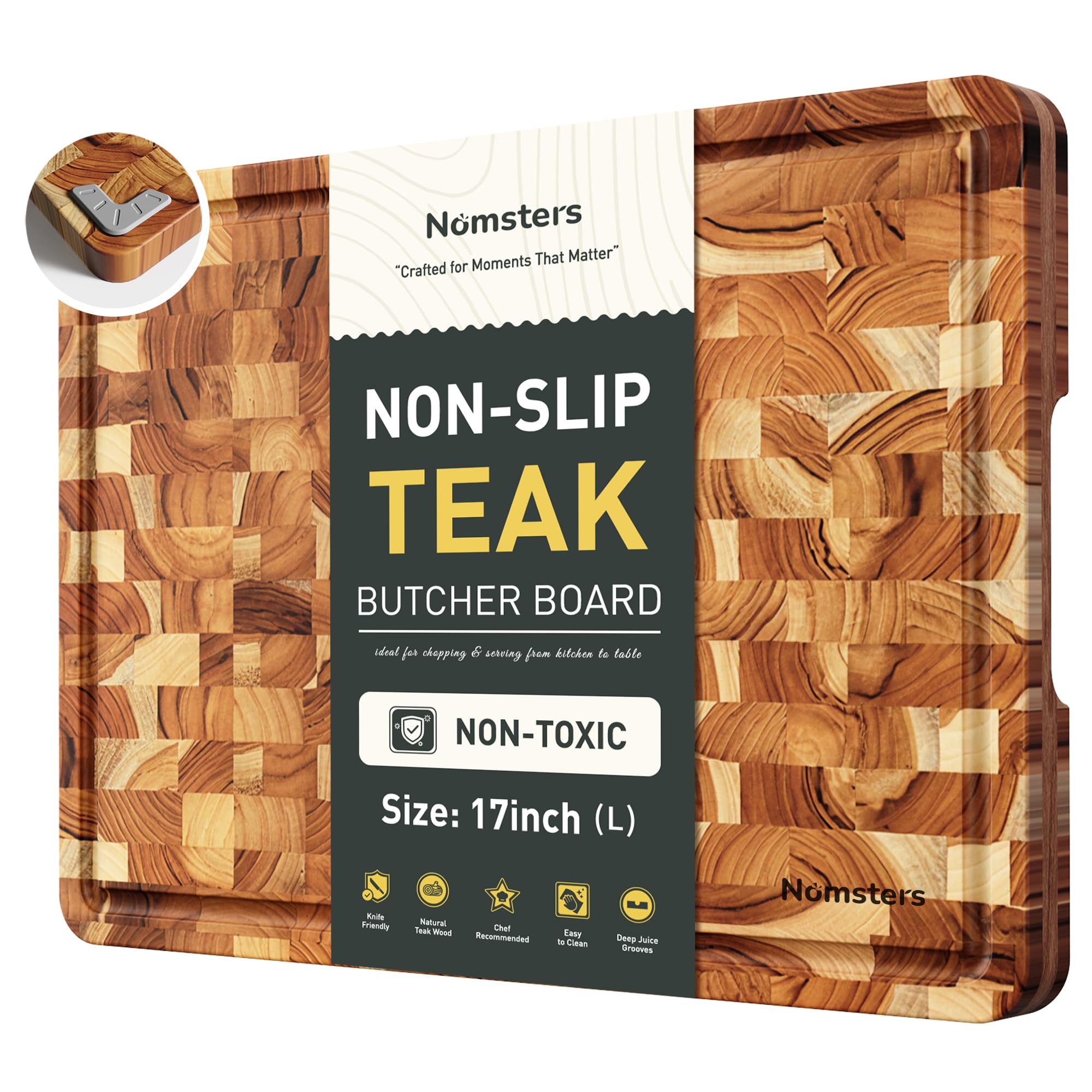 Photo 1 of Teak Wood End Grain Cutting Board for Kitchen with Non-slip Feet, Heavy Duty Checkered Cutting Board Upgraded Chopping Board with Juice Groove & Handle Large Wooden Butcher Block with Gift Box