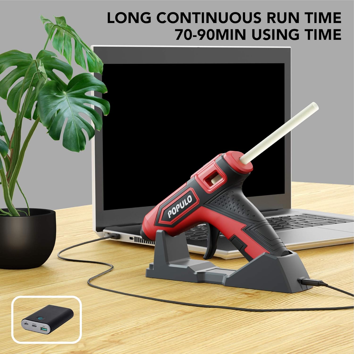 POPULO Hot Glue Gun Kit, 3.6v Cordless Glue Gun Rechargeable with Stand, Wireless Mini Hot Glue Gun with 26 Pcs for Home Quick Repairs, School DIY Arts and Crafts Projects.