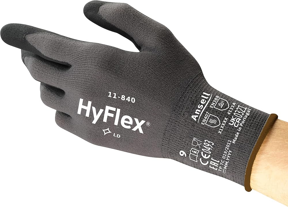 Ansell HyFlex 11-840 Nitrile Work Gloves, Abrasion Resistant, M, 1 Pair