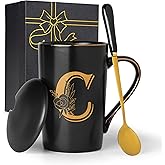 Jmugmt Letter C Personalized Initial Mugs with Flower, Letter C Personalized Coffee Mug, Customized Cool Letters Mugs for Women, Bridal Shower Gifts, Women's Initials Gifts Mug 14 OZ Matte Black