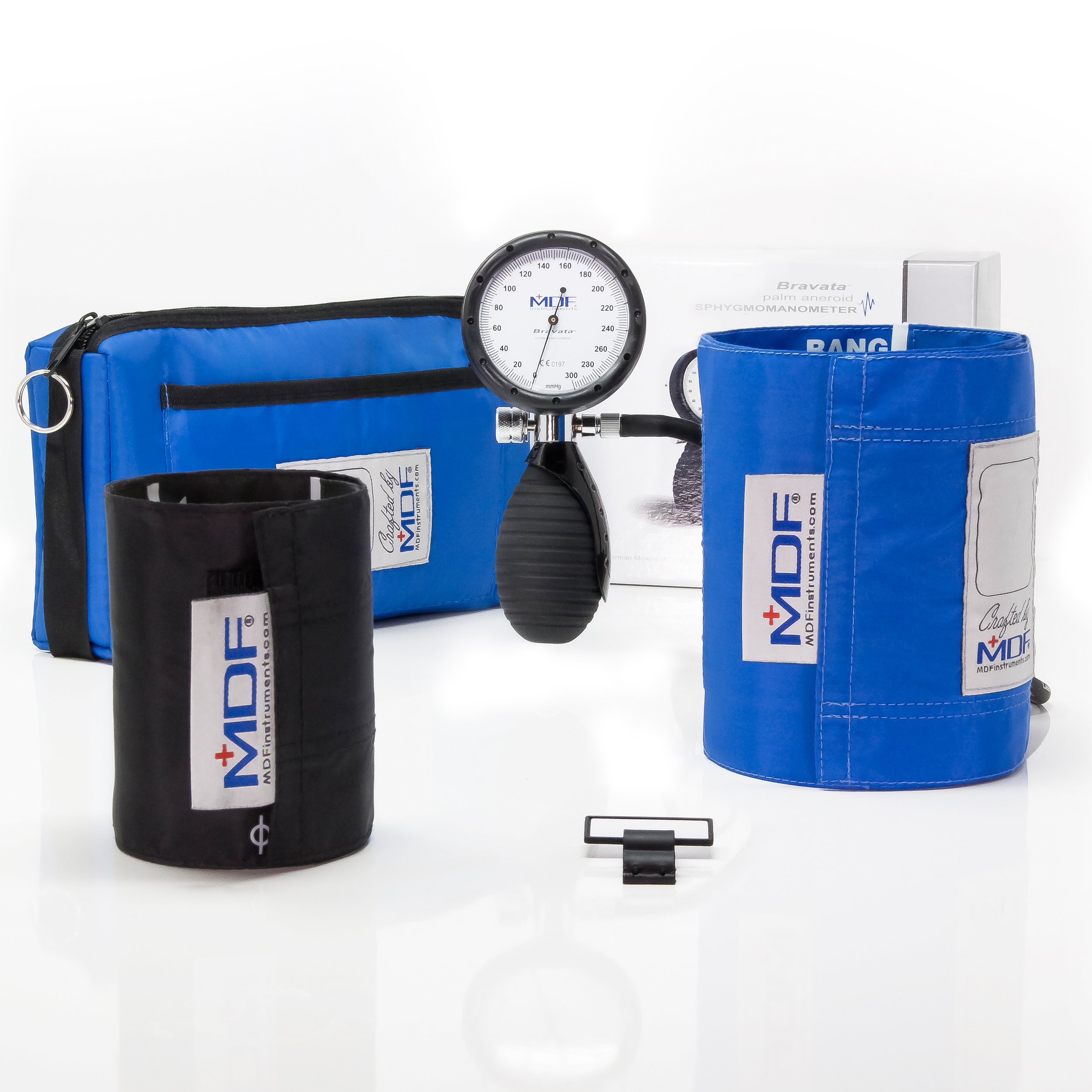 MDF Instruments, Bravata Palm Aneroid Sphygmomanometer - Professional Blood Pressure Monitor with Adult & Pediatric Sized Cuffs Included, Bright Blue, MDF848XPD-14