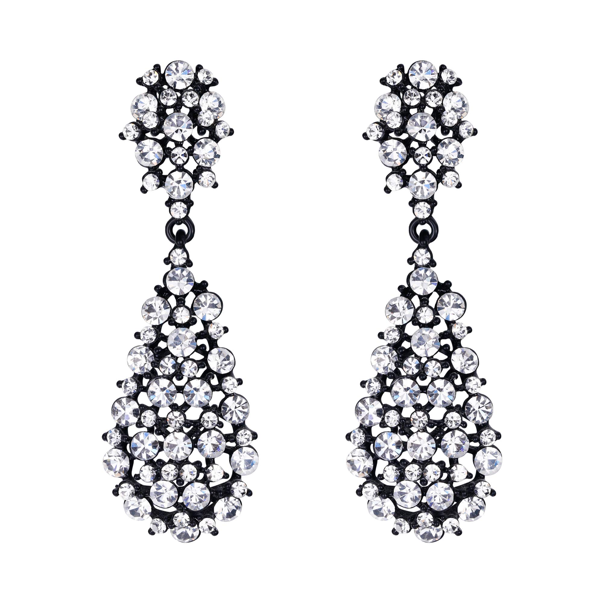 EVER FAITH Bridal Crystal Earrings for Women, Sparkly Crystal Art Deco Vintage Style Statement Drop Dangle Pierced Earrings Wedding Earring for Brides Bridesmaid Clear Black-Tone — image 1
