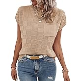 SHEWIN Womens Spring Tops for Women Casual Crewneck Short Sleeve Shirts Cap Sleeve Knit Sweater Vest Summer Tops