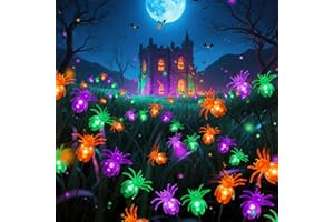 LORRYTE 6Pack 36LED Purple, Orange and Green Spider Solar Halloween Lights Outdoor, Solar Swaying Firefly Lights with Spider, Waterproof for Yard, Garden, Pathway, Halloween Decorations