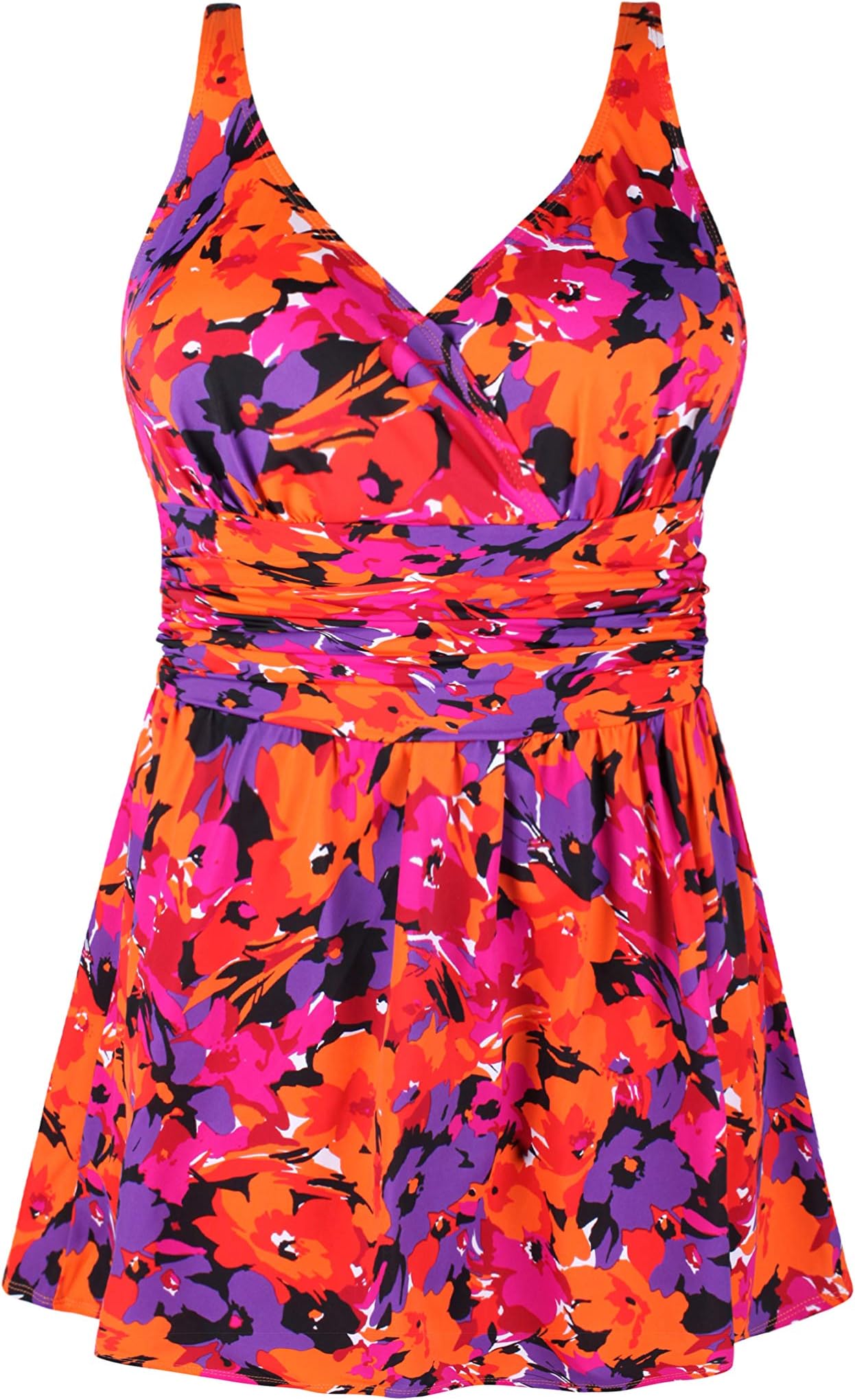 JINXUEER Women’s Plus Size Swim Dress Floral Print Ruched Modest Slimming One Piece Skirt Swimsuit
