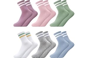 Provone 4 Pairs Striped Crew Socks Women Sport Crew Socks,Soft Striped Athletic Socks Retro Sports Sock Casual Cotton Sock