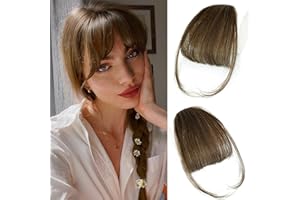 Berracy Bangs Hair Clip in Bangs 100% Real Human Hair Extensions Wispy Bangs Fringe with Temples Flat Neat Fake Air Hairpieces for Women Daily Wear Light Brown