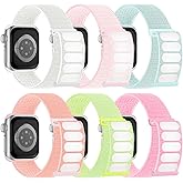 6 Pack Sport Nylon Loop Band Compatible with Apple Watch Band 38mm 40mm 41mm 42mm 44mm 45mm 46mm 49mm for Women Men, Adjustable Breathable Braided Straps for iWatch Series 11/10/9/8/7/6/5/4/3/SE/Ultra