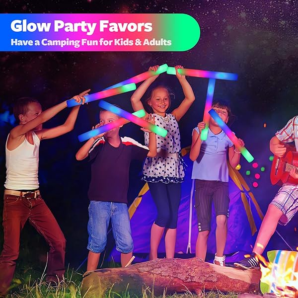 WELLENT 130 PCS LED FOAM GLOW STICKS BULK, GLOW IN THE DARK PARTY SUPPLIES WITH 3 MODES COLORFUL FLASHING, NEON PARTY FAVORS FOR BIRTHDAY, WEDDING, CARNIVAL, CONCERT, NEW YEAR