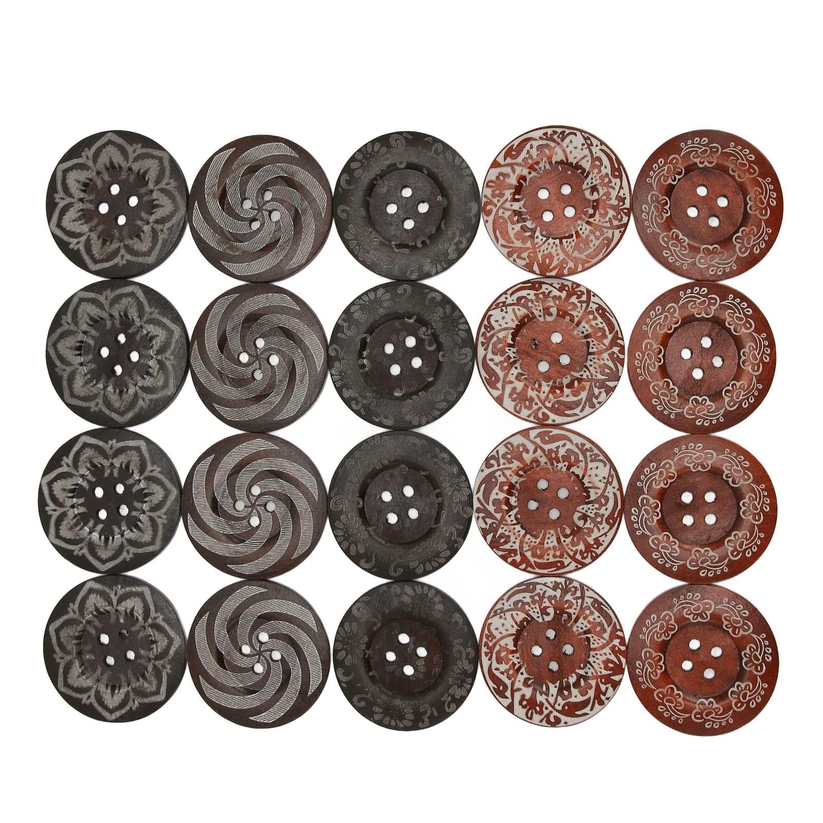 20PCS Wooden Buttons 60mm, Large Buttons Round Wood Button 4 Holes Vintage Button Assorted for Sewing Craft Clothing Decoration