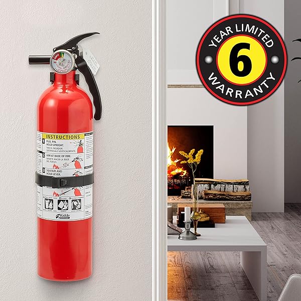 KIDDE FIRE EXTINGUISHER FOR HOME, 1-A:10-B:C, DRY CHEMICAL EXTINGUISHER, RED, MOUNTING BRACKET INCLUDED, 2 PACK