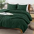 Andency Emerald Green Comforter Set Full Size, Boho Dark Green Soft Warm Bedding Comforter Sets for Full Bed, 3 Pieces Forest Green Vintage Chevron Tufted Aesthetic Comforter Set