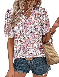 KISSMODA Women's Tunic Tops Casual V Neck Short