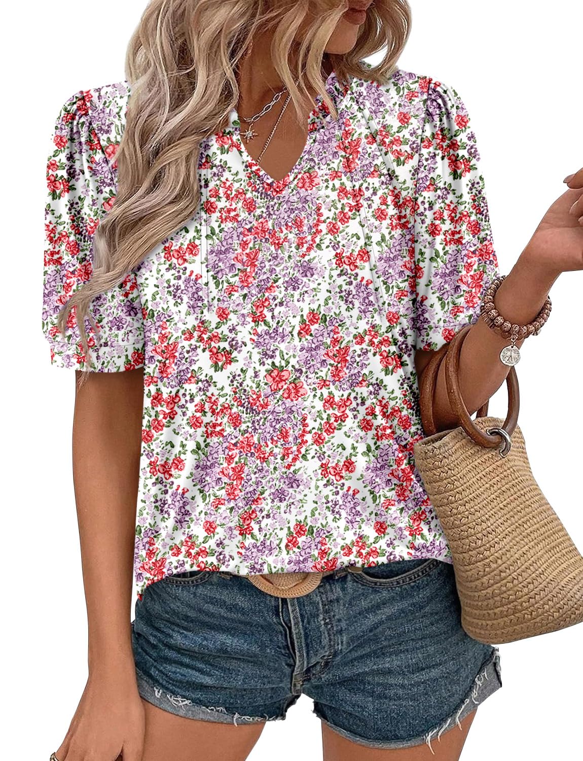 KISSMODA Women's Tunic Tops Casual V Neck Short