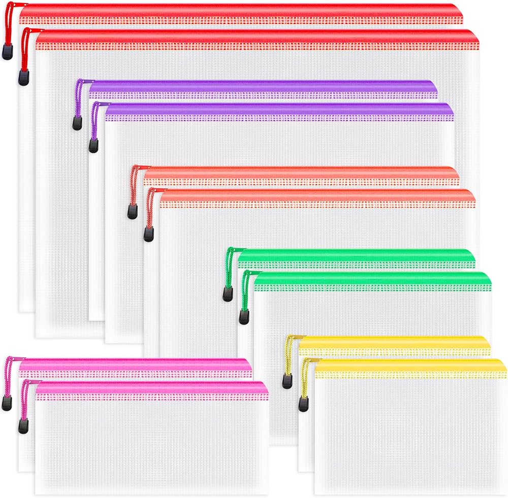 Umriox Plastic Wallets Folders 12Pcs 6 Sizes Zip Lock Bags PVC File Organizer